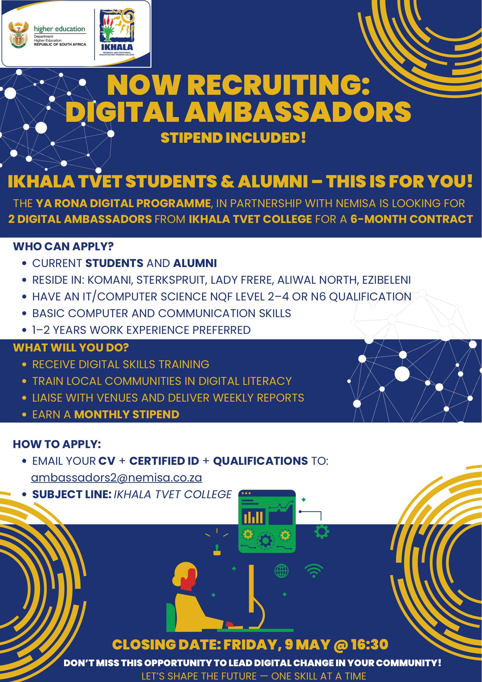 DIGITAL AMBASSADOR OPPORTUNITY FOR IKHALA TVET STUDENTS & ALUMNI